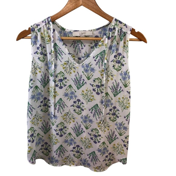 Loft Women XS Floral Blouse Top Sleeveless Cottagecore Prairie Feminine Office - Picture 1 of 7